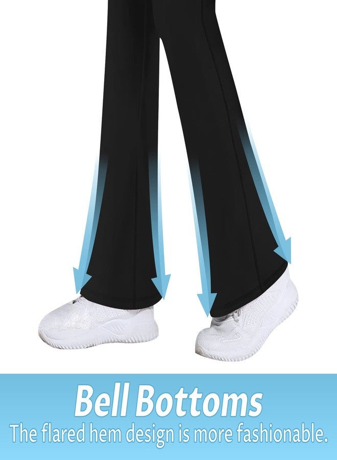 Gnainach Crossover Flare Leggings for Girls Size 11-12 Years Old Black High Waisted Kids Bell Bottom Elastic Length Dance Pants for Running - Image 4